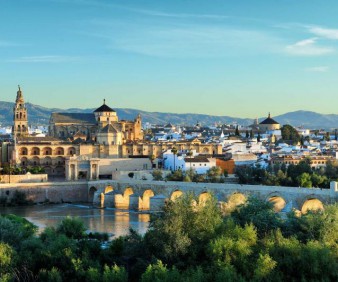 spain evening view of mosque cathedral and romano